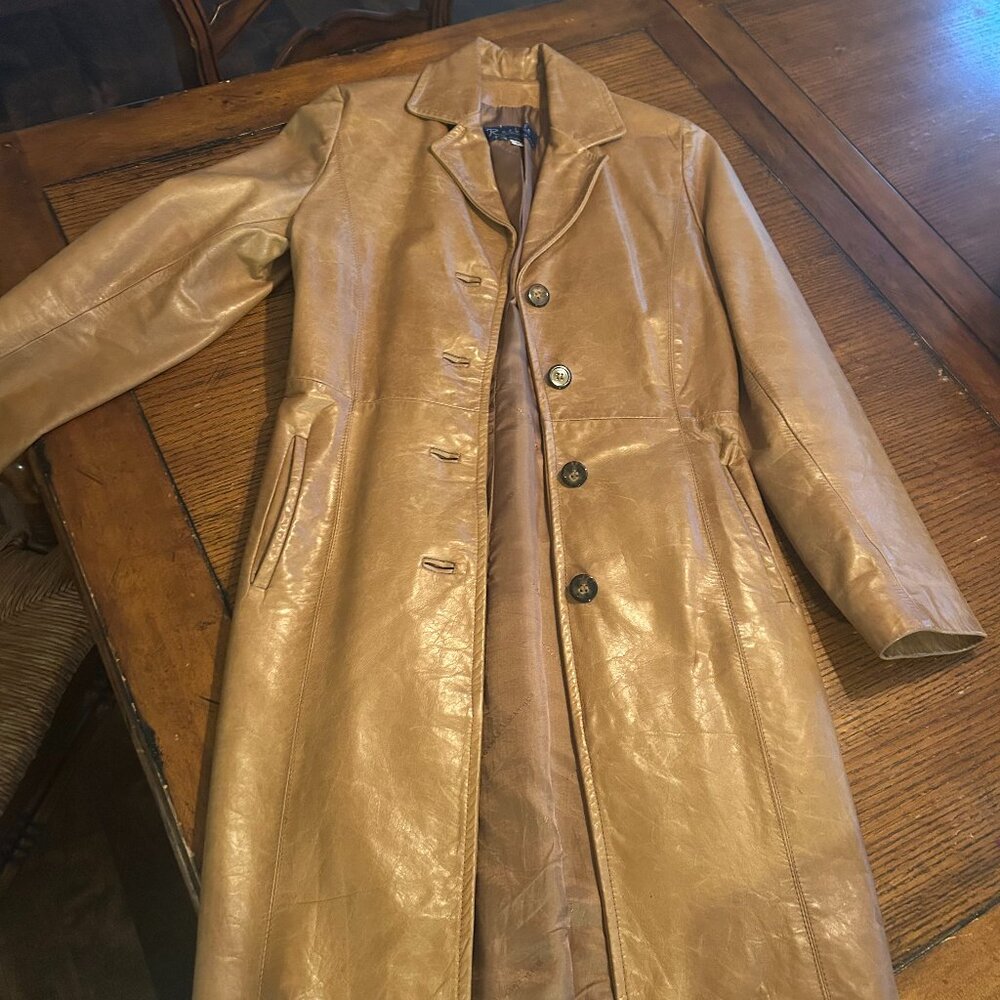 Vintage caramel leather coat, Size 2
